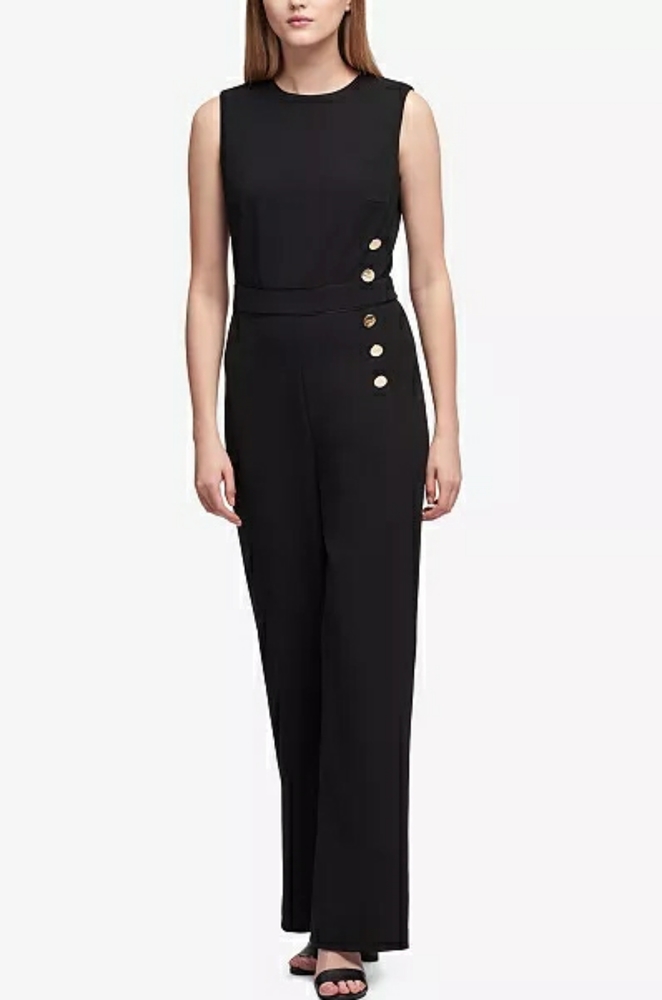 DKNY  Sleeveless Logo Button jumpsuit Black